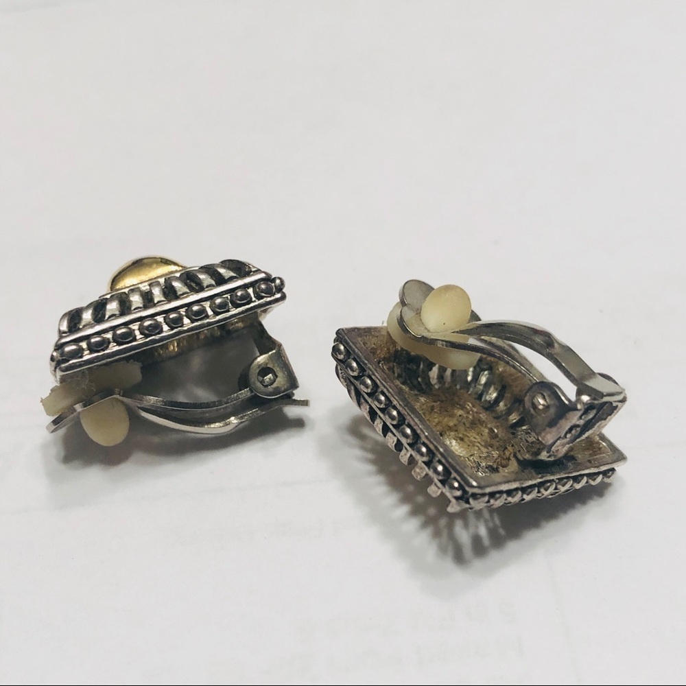 Clip-Ons: Gold & Silver Square Earrings - Picture 5 of 8